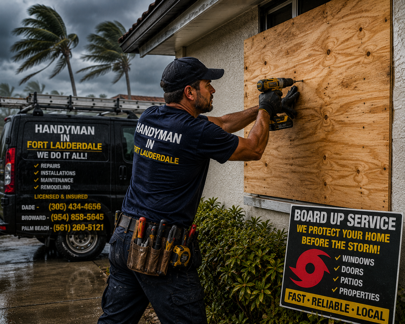 Servicios de mantenimiento en Fort Lauderdale Florida: proteccion de ventanas con tableros para huracanes
